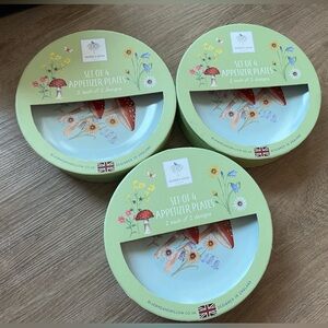 Bluebird & Willow Set of 3 4ct Appetizer Luncheon Mushroom Plates Porcelain New